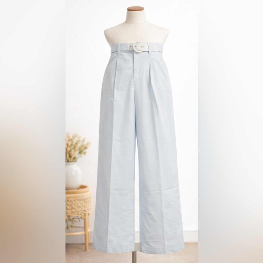 House of Harlow 1960 Baby Blue Belted Wide Leg Trouser Pants Size 4 NEW - Picture 1 of 8